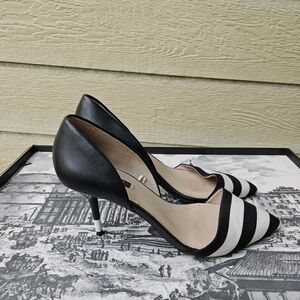 Zara black and white striped pointed toe d'orsay heels size EU 40